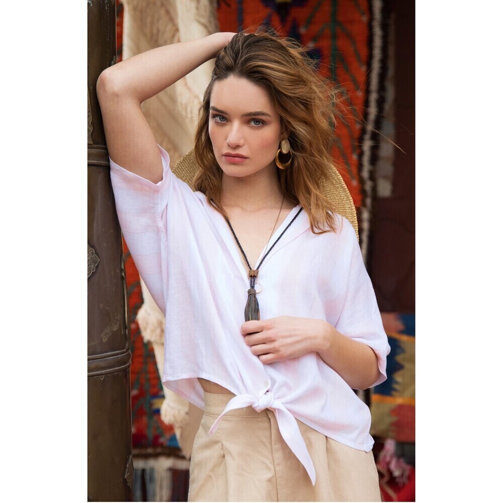 RAILS Marley Tie Front Linen Blend Blouse 220$